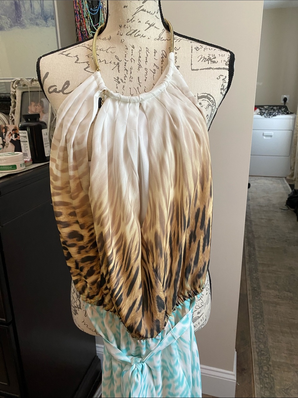 Animal Print Halter Blouse in Cream and Brown